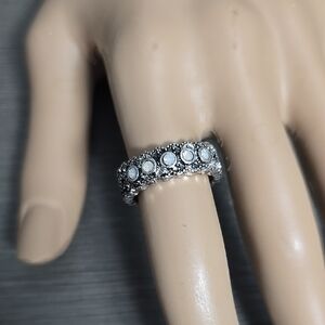 Elegant Silver & Faux Opal Stone Ring